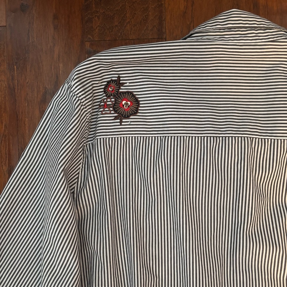 Draper’s & Damon’s Embellished Butterfly Stripe Shirt Blue White | Size 3X - Picture 7 of 9